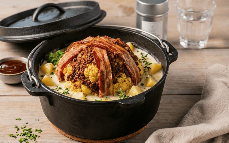 Blumenkohl Bombe mit Bacon & Käse – cremig & deftig
