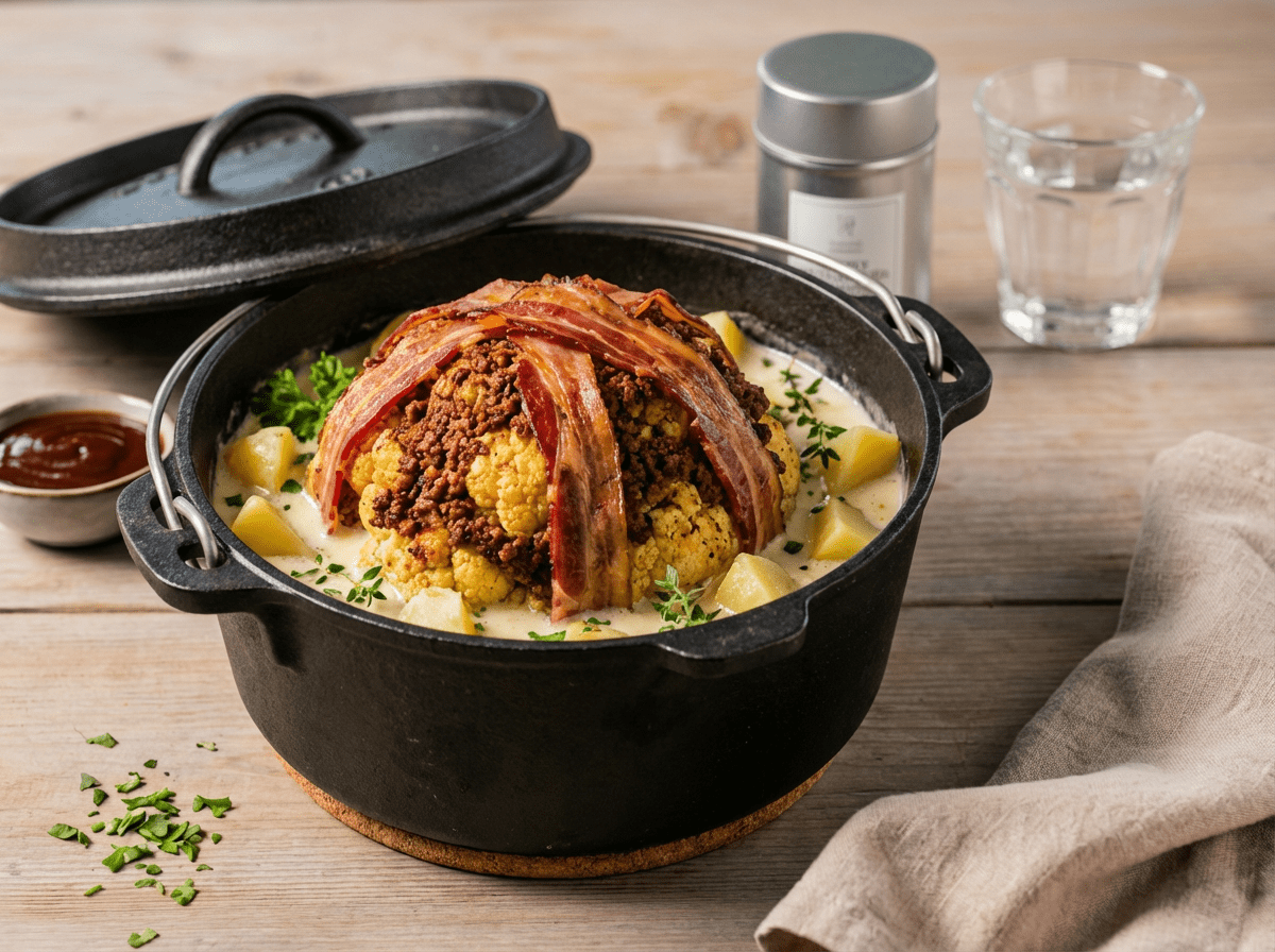 Blumenkohl Bombe mit Bacon & Käse – cremig & deftig