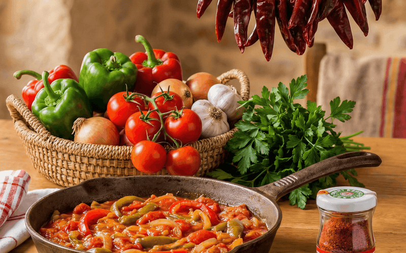 Piperade Rezept – baskische Paprika-Tomaten-Pfanne