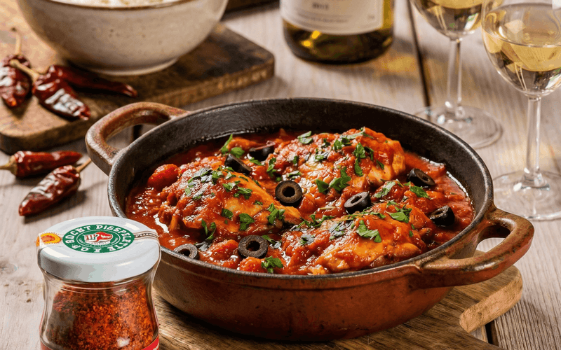 Poulet Basquaise Rezept – baskisches Hähnchen in Paprika-Tomaten-Sauce