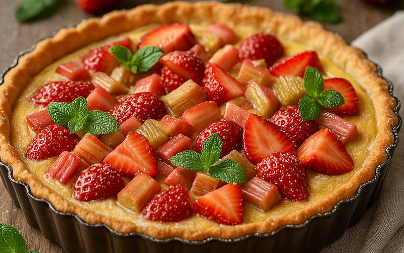 Erdbeer-Rhabarber-Tarte mit Vanillecreme